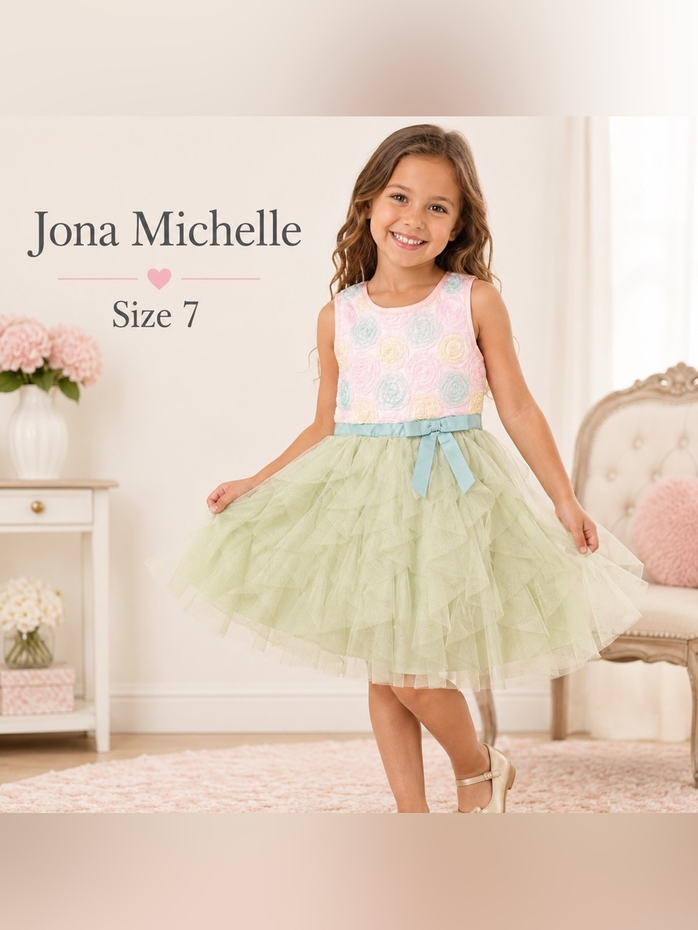JONA MICHELLE Floral Pastel Dress with Tulle Skirt/size 7